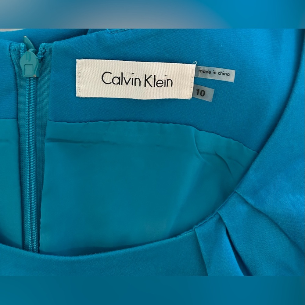 Calvin Klein Teal Sleeveless Pleated Fit & Flare Dress Size 10 - Picture 3 of 5